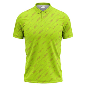 gold custom logo repeat pattern on black luxury minimalist polo shirt