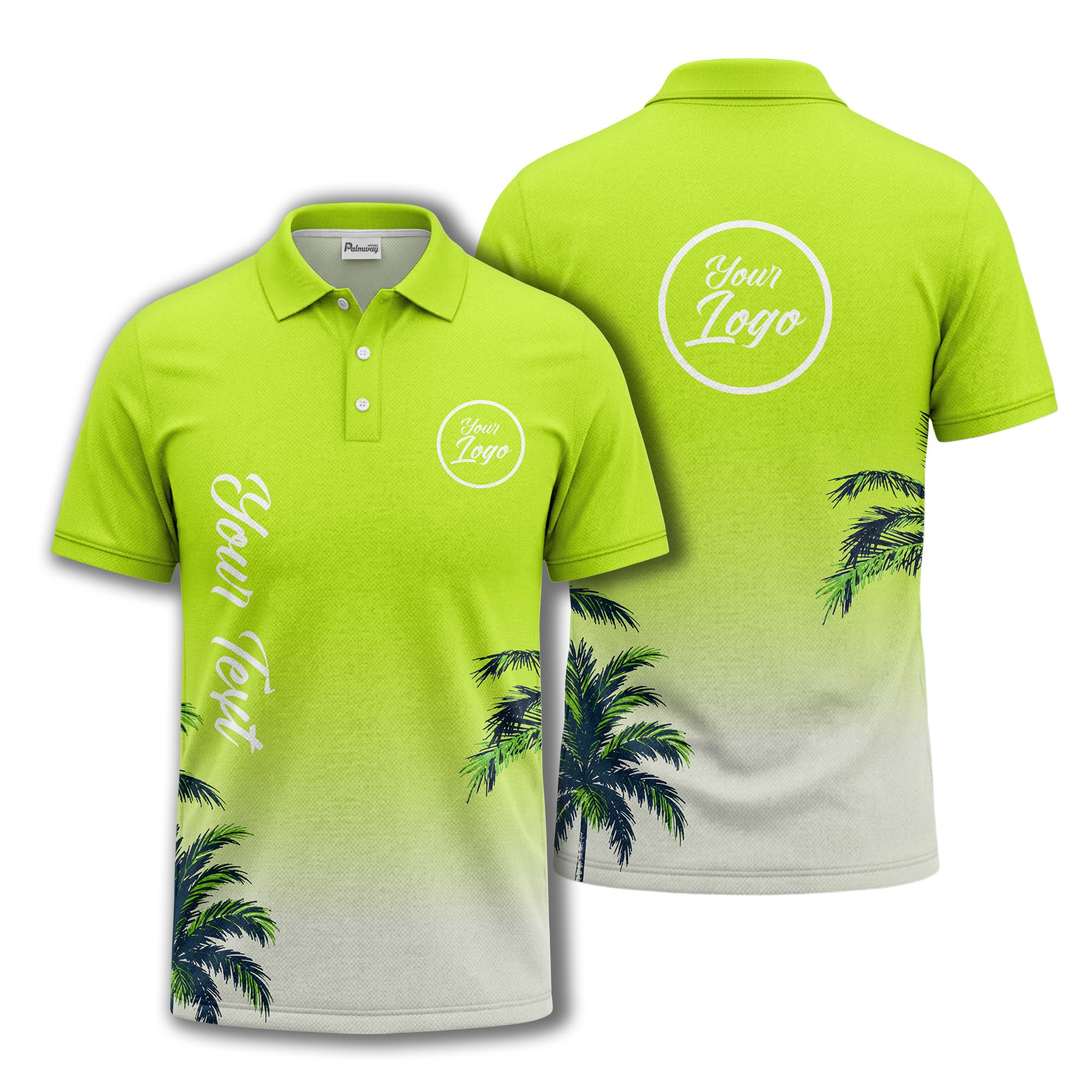 gradient fade palm trees silhouette polo shirt with custom text
