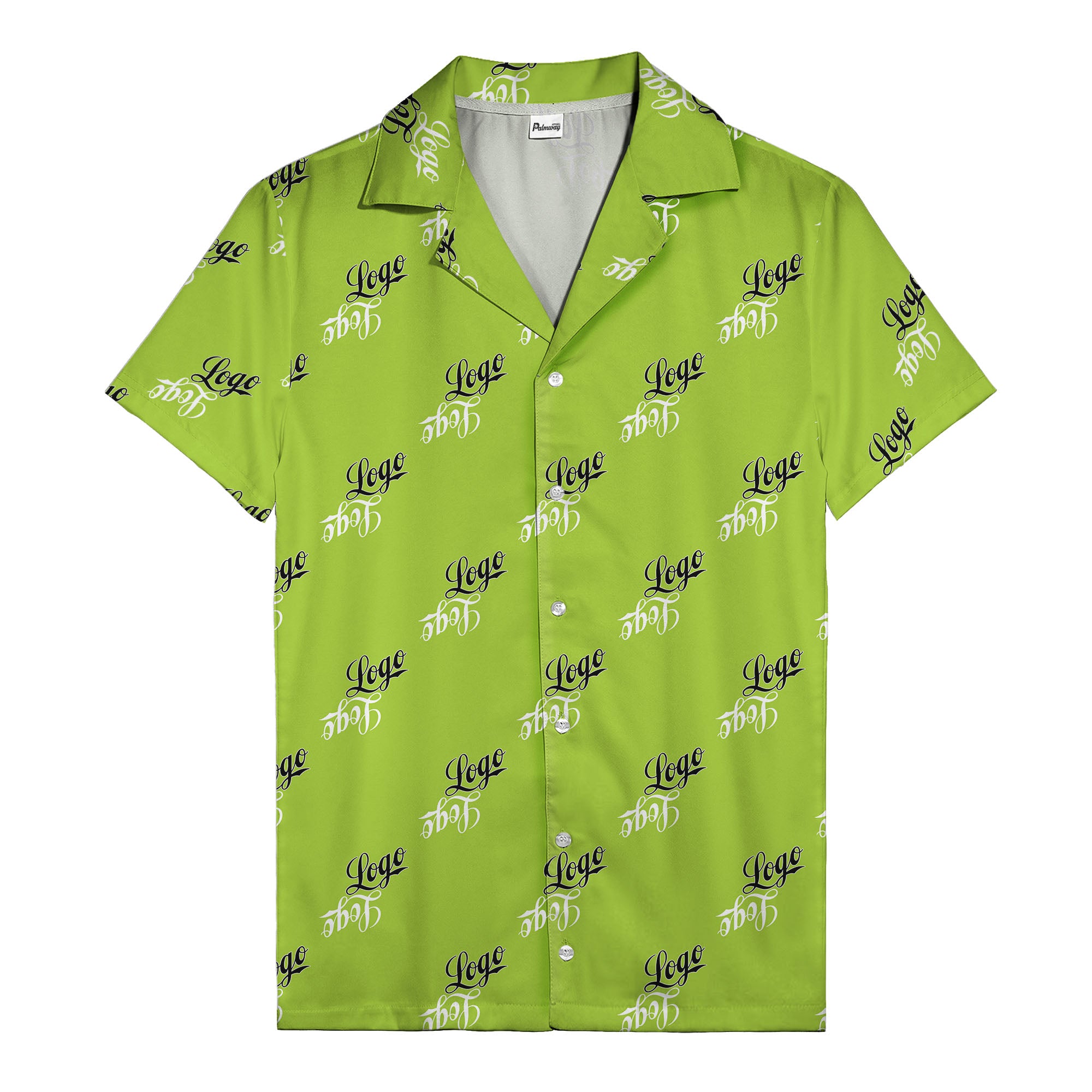 hand-drawn calligraphic script logo repeat black white hawaiian shirt for men