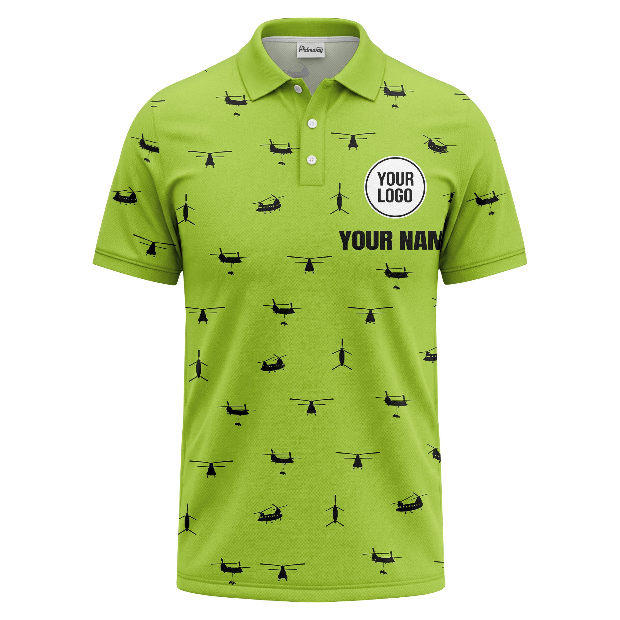 helicopter silhouette repeat pattern custom logo men's aviation polo shirt