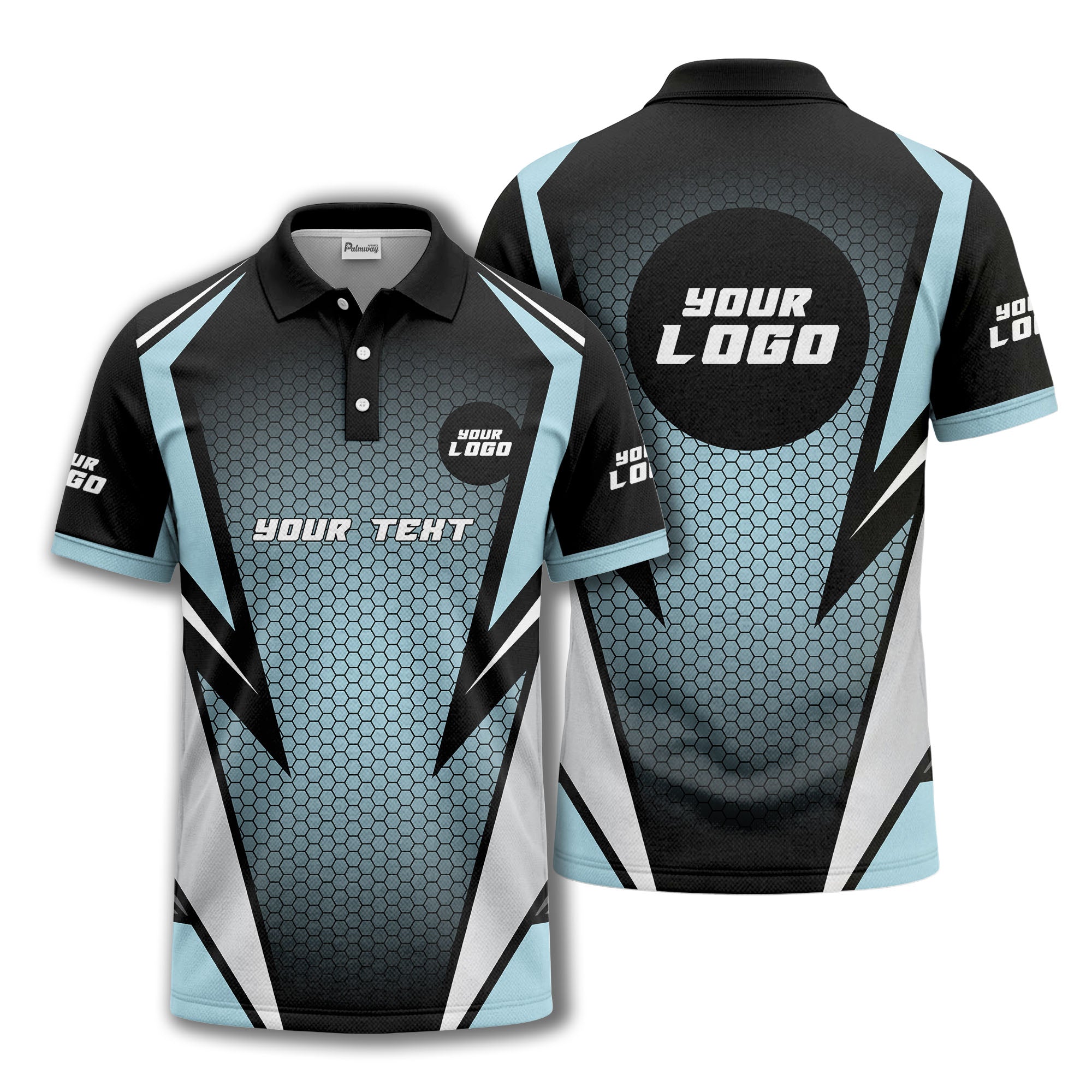 hexagonal grid geometric lines modern tech-inspired polo shirt