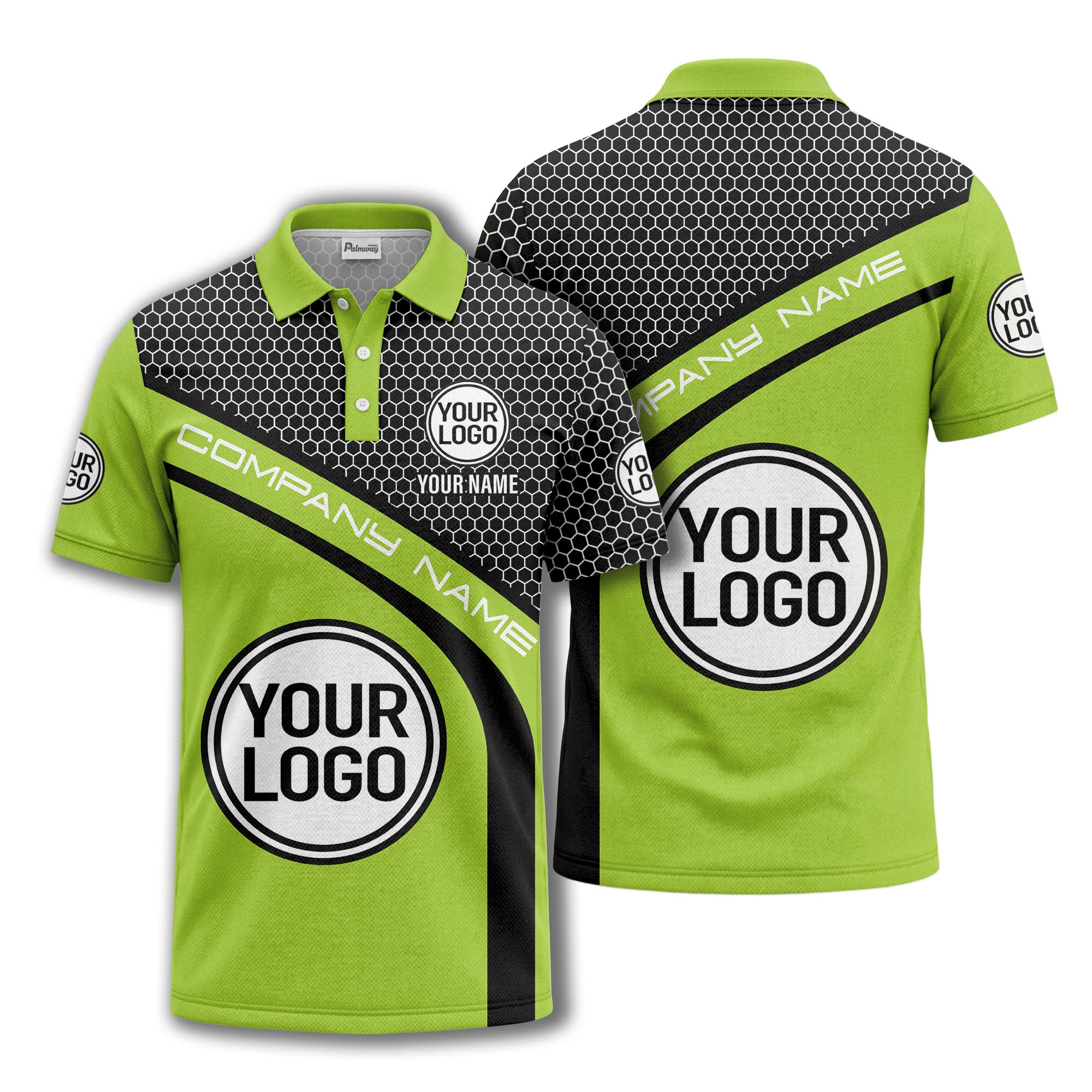 hexagonal grid monogram logo corporate polo shirt for men