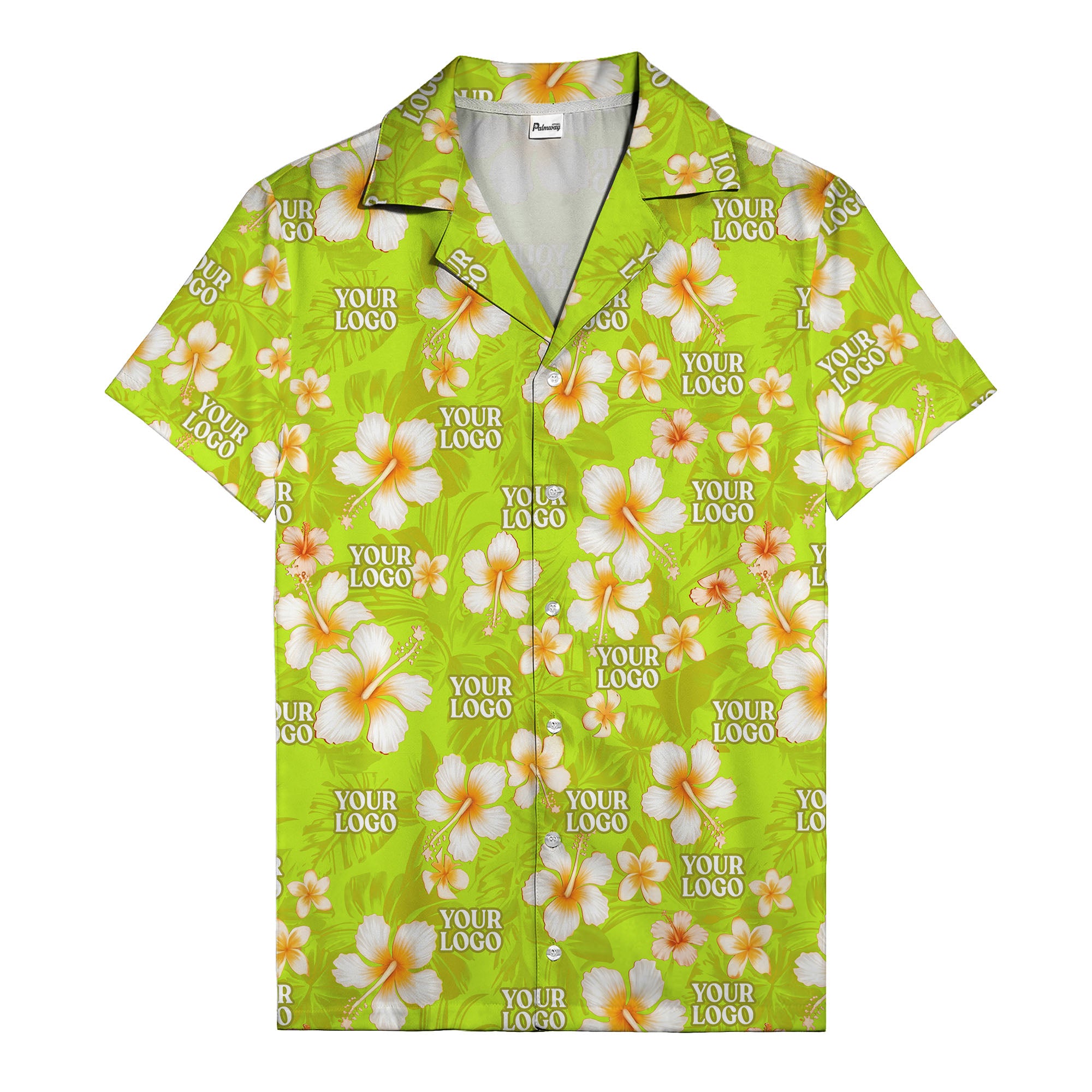 hibiscus & plumeria photoreal hawaiian shirt with customizable logo