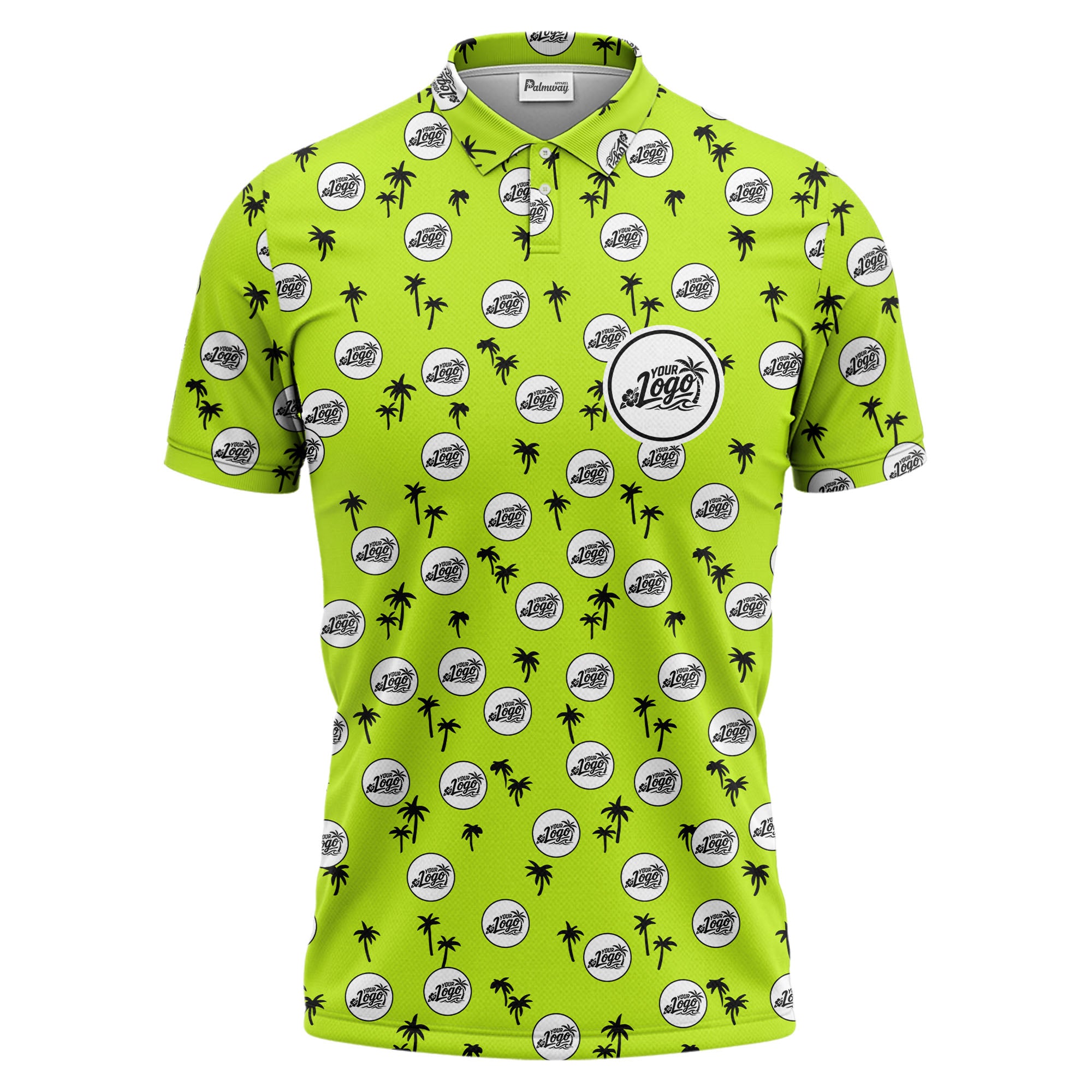 illustrated black tropical palm trees repeating polo shirt for summer beach days