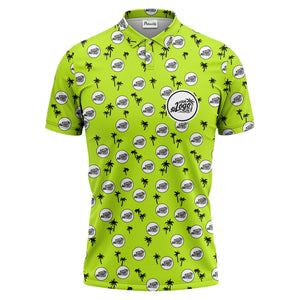 illustrated black tropical palm trees repeating polo shirt for summer beach days