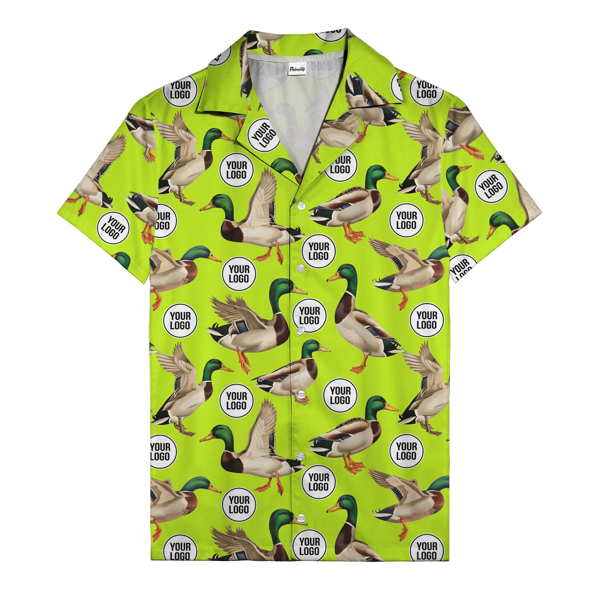 mallard ducks in flight hawaiian shirt with custom logo repeat pattern men's