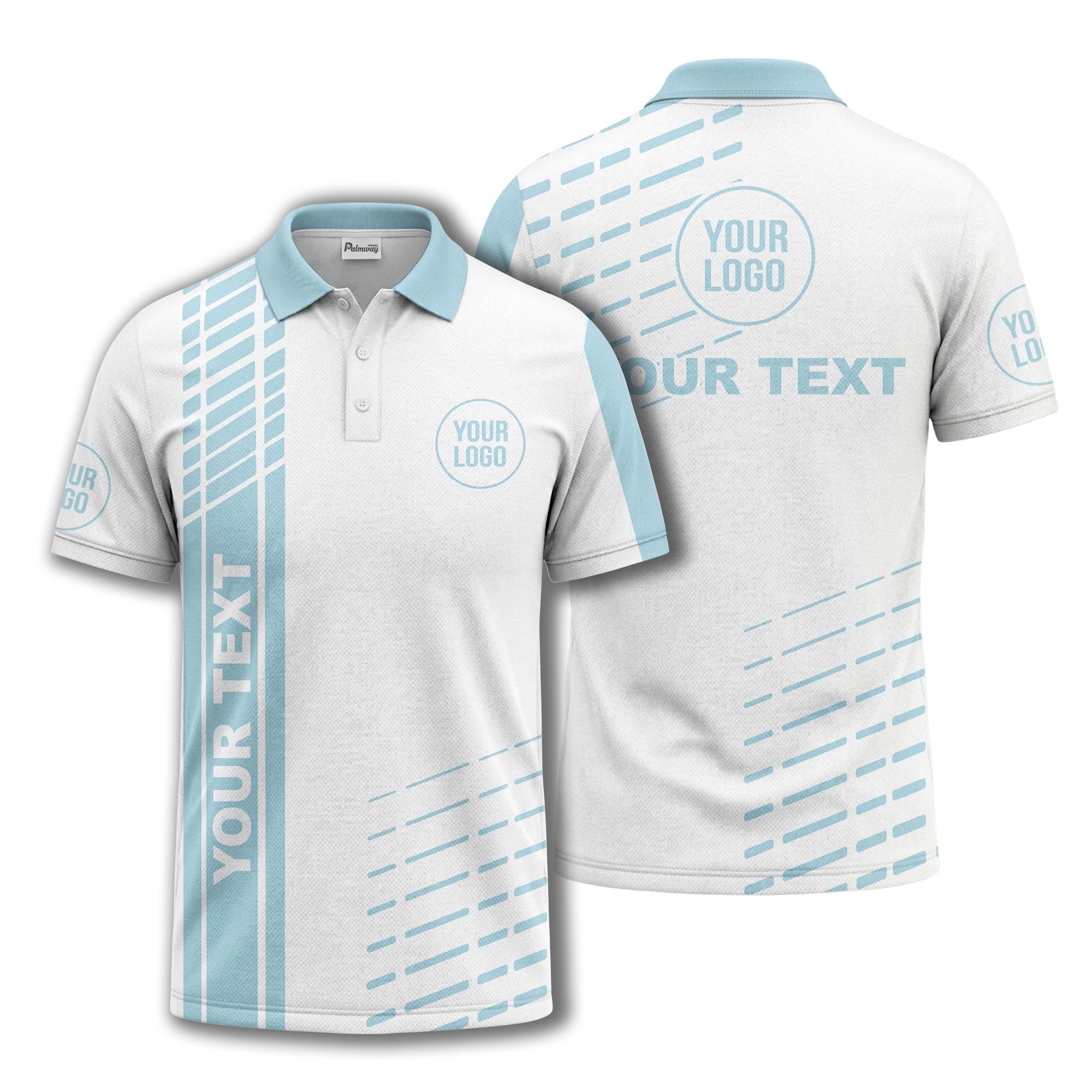 modern vertical stripe & dashed line graphic custom text logo polo shirt