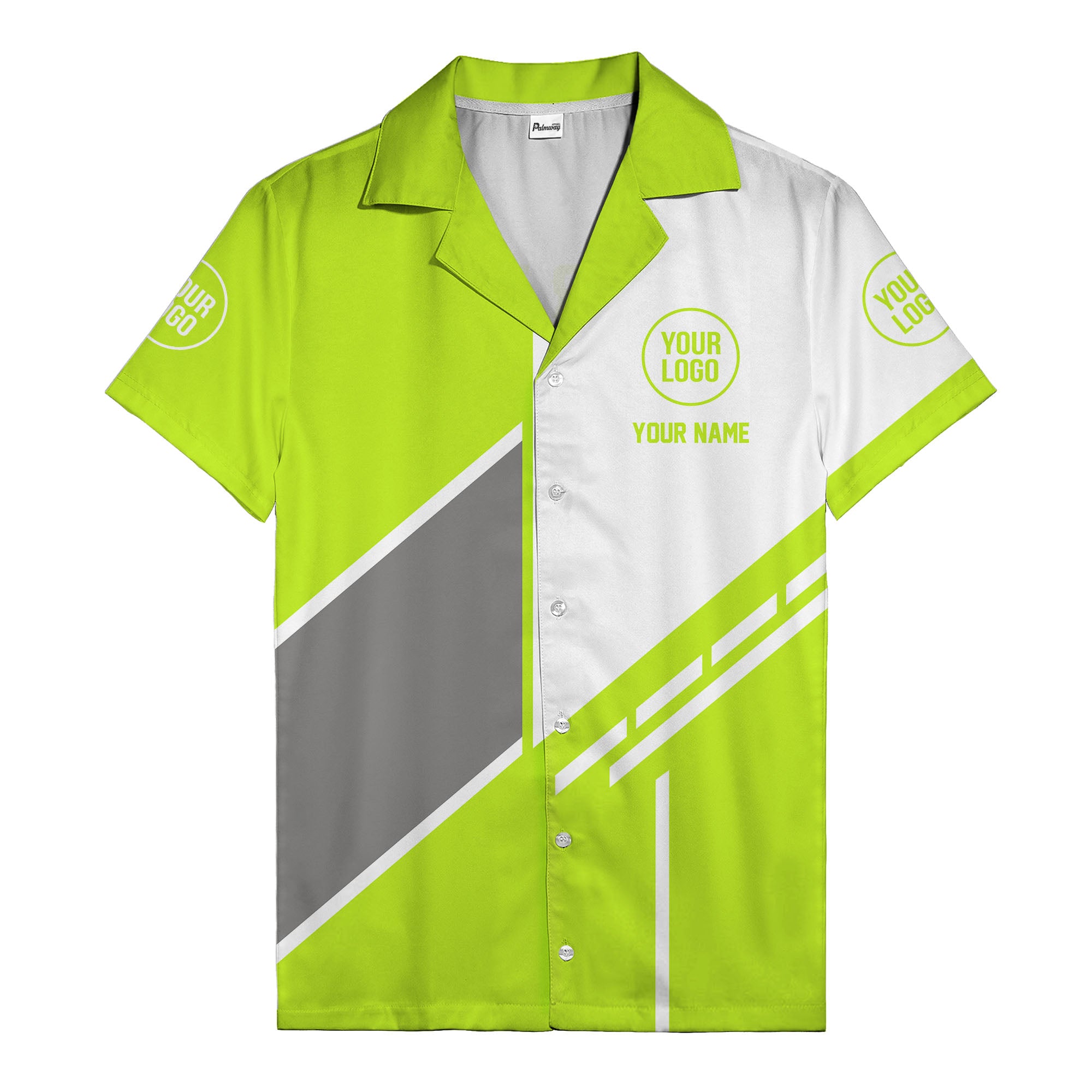 monochrome diagonal stripes & custom logo modern hawaiian shirt