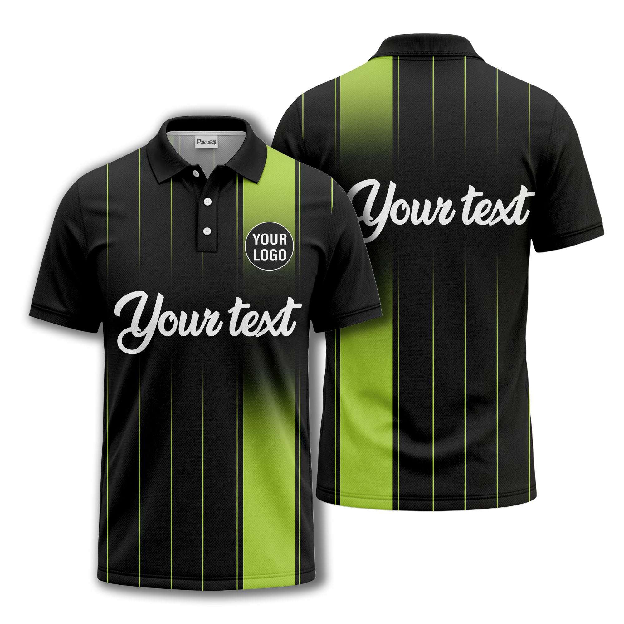 monochrome gradient vertical stripes with custom logo text polo shirt