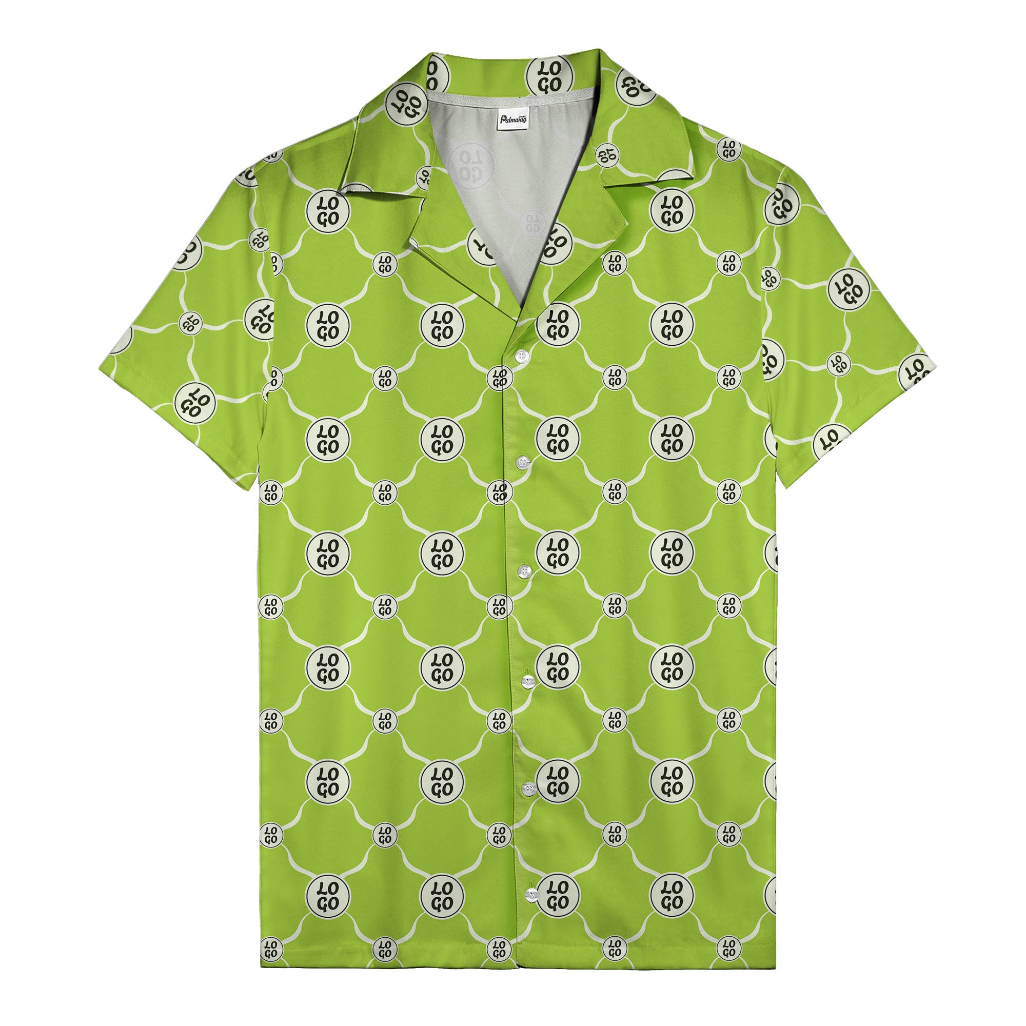 monochrome interlocking circles & logo repeat pattern hawaiian shirt for men