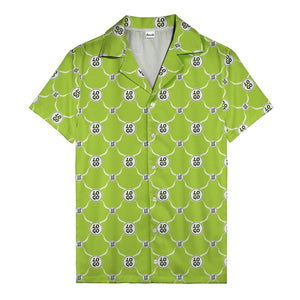 monochrome interlocking circles & logo repeat pattern hawaiian shirt for men