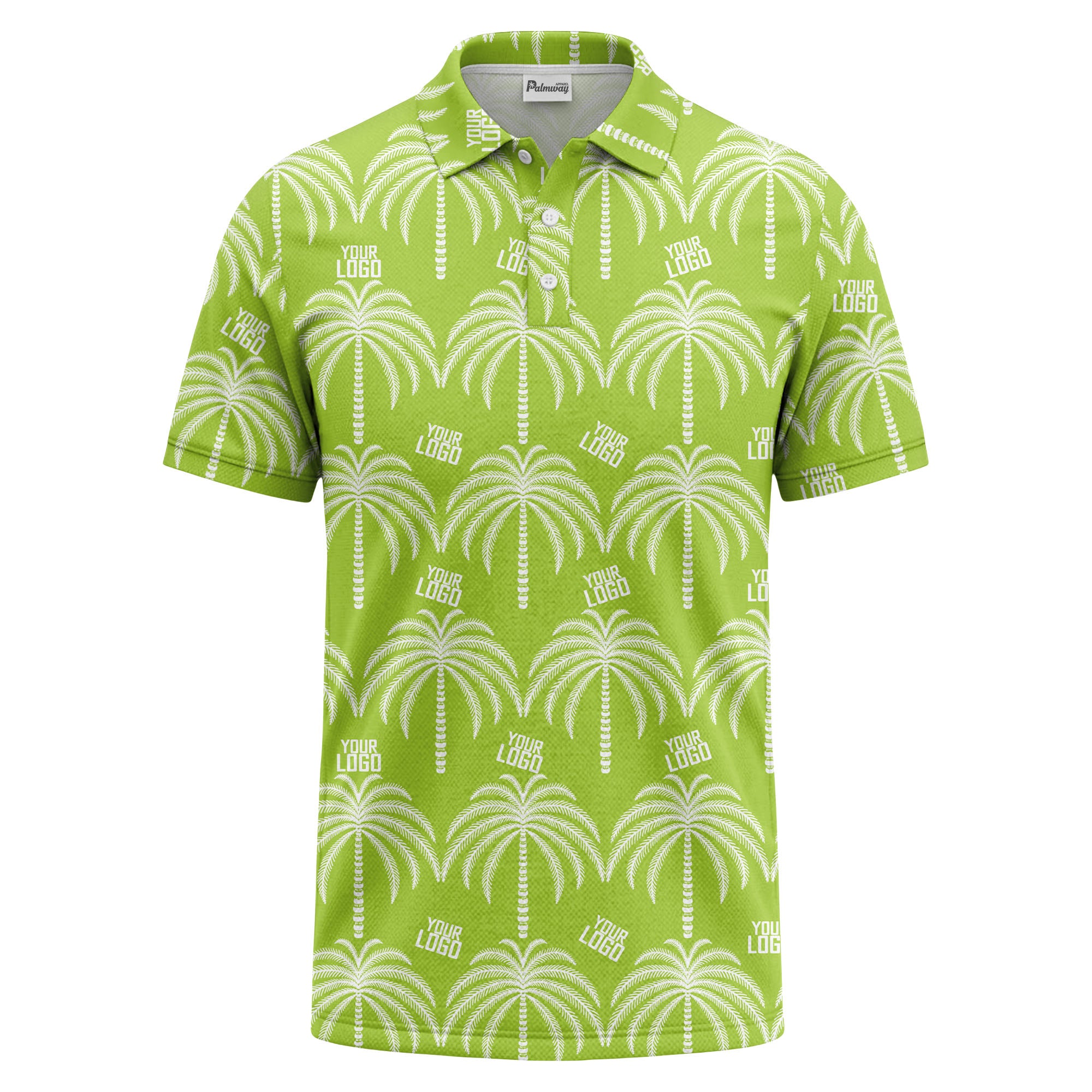 monochrome palm tree logo repeat hawaiian graphic polo shirt