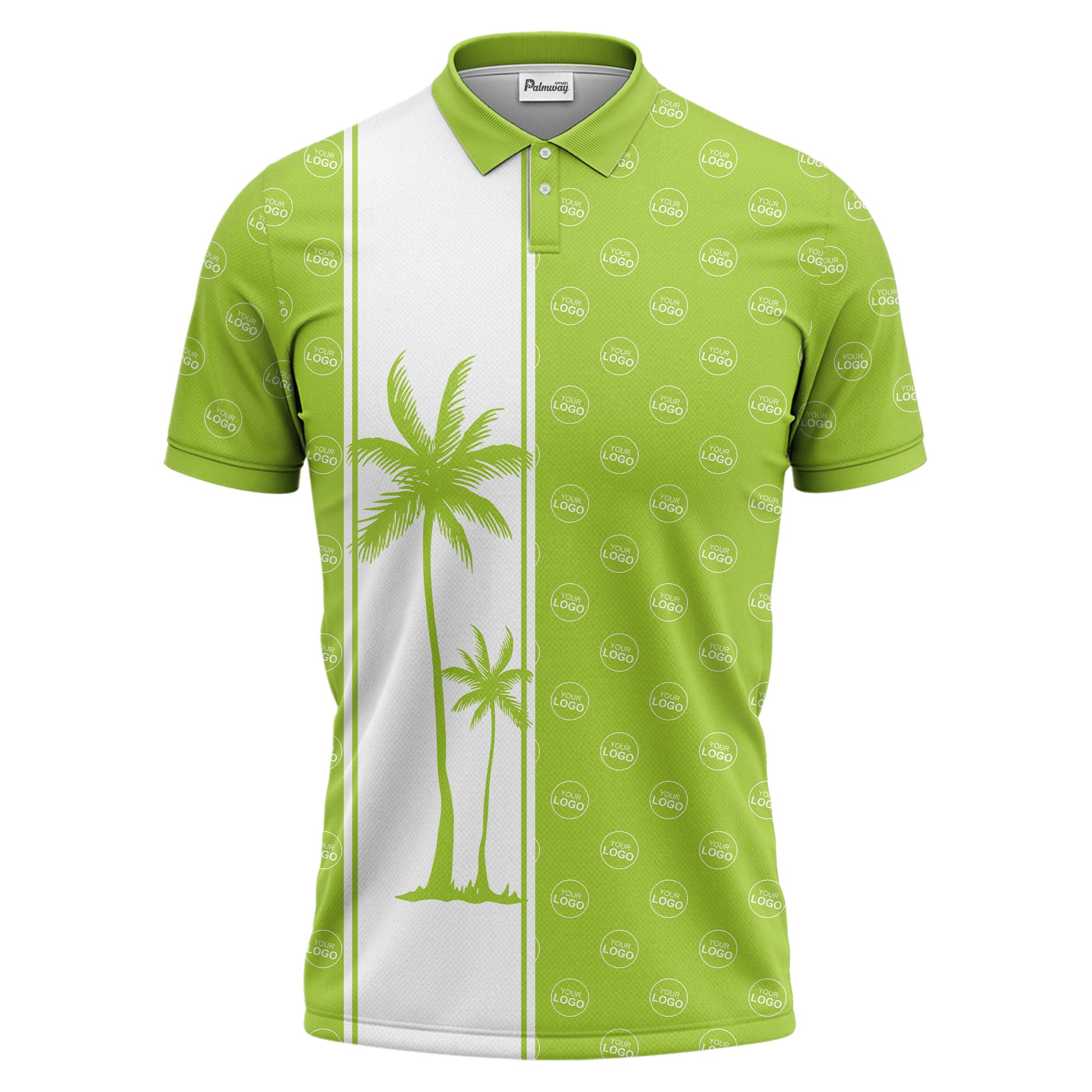monochrome palm tree silhouette & logo repeat polo shirt
