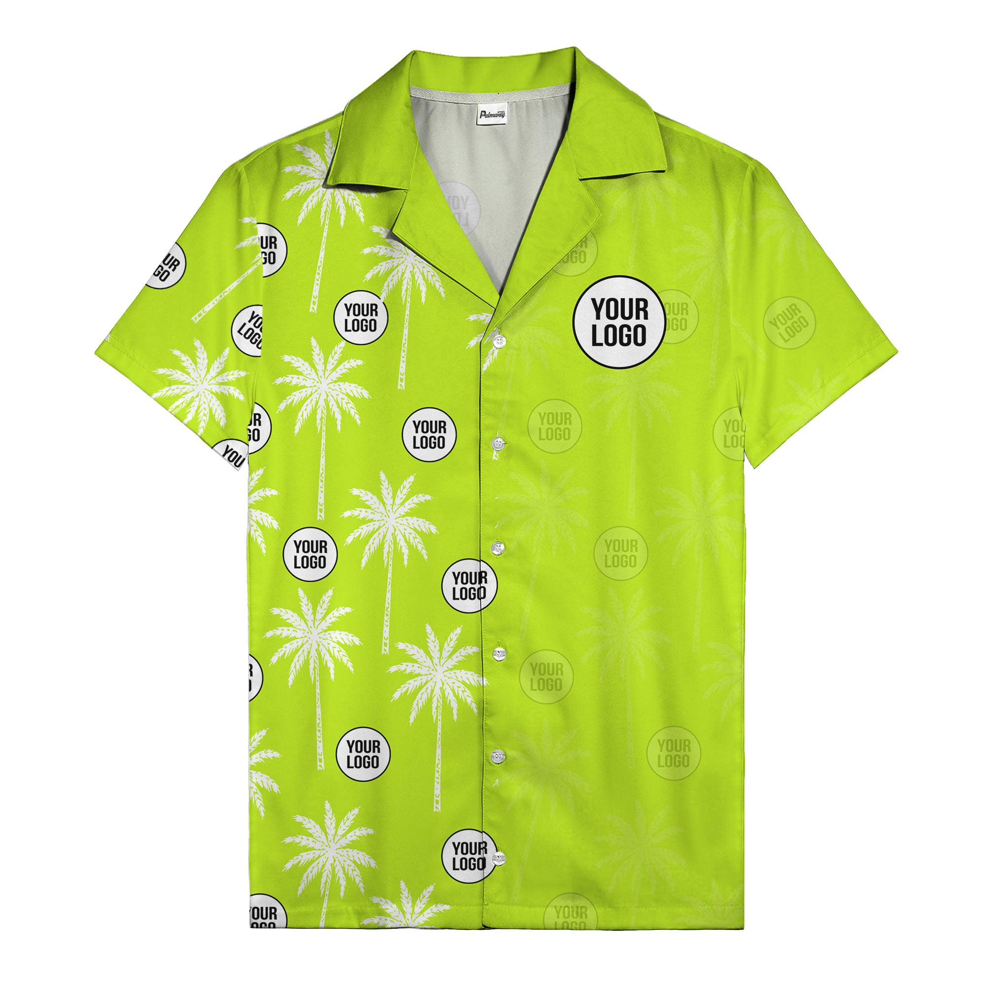 monochrome palm trees & custom logo repeat hawaiian shirt