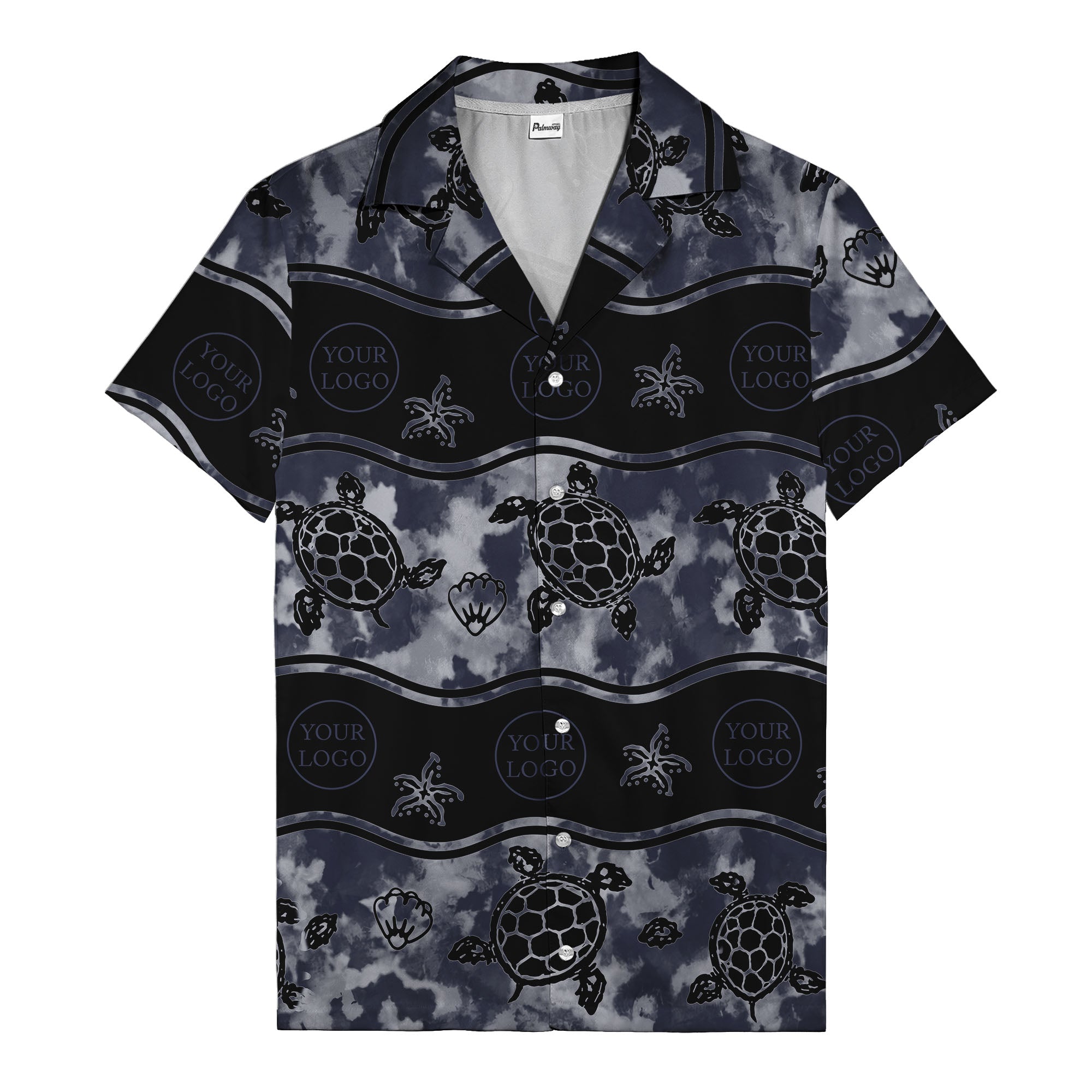 monochrome sea turtles & starfish repeat pattern hawaiian shirt for men