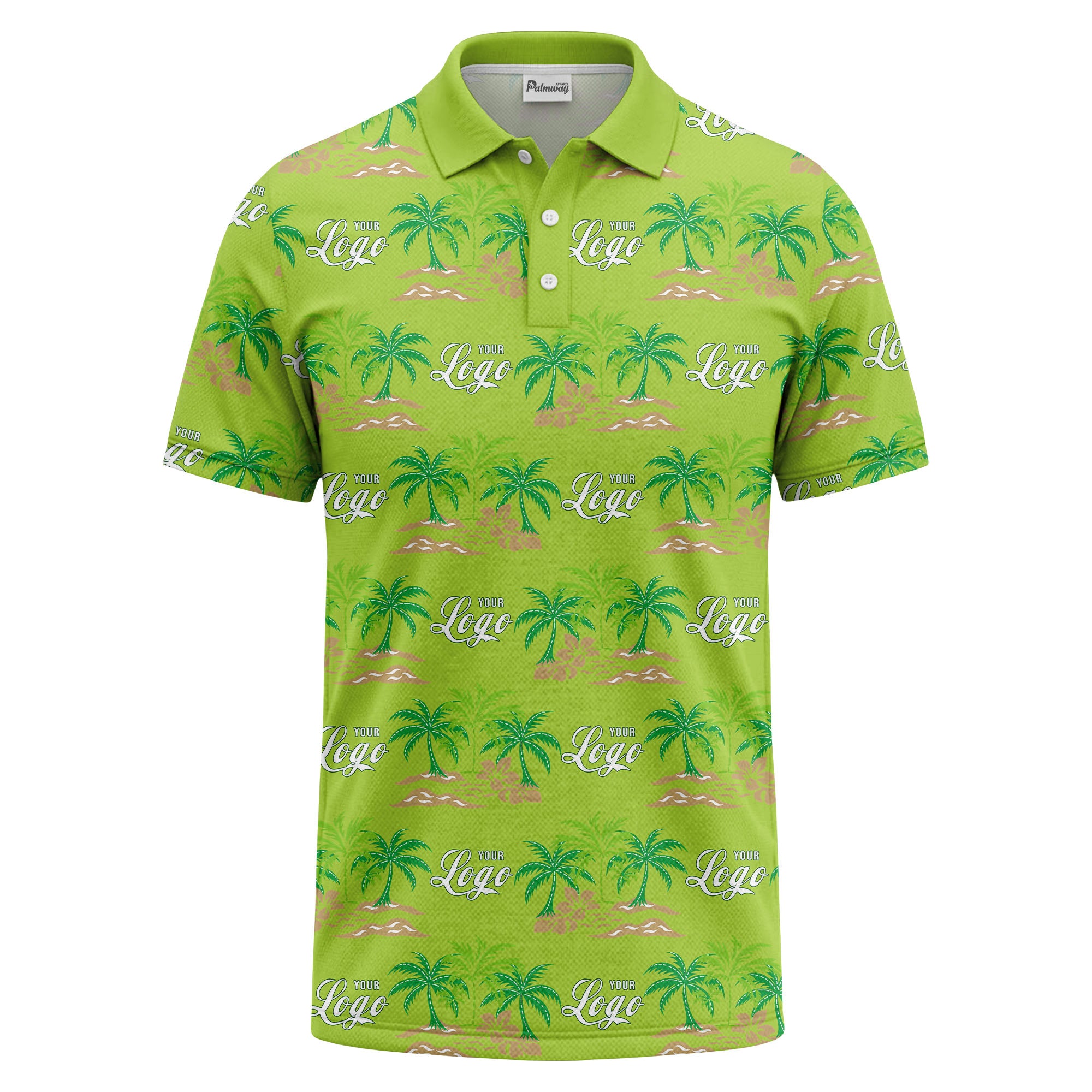 palm trees island scene repeat graphic polo shirt for men