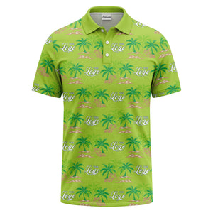 palm trees island scene repeat graphic polo shirt for men