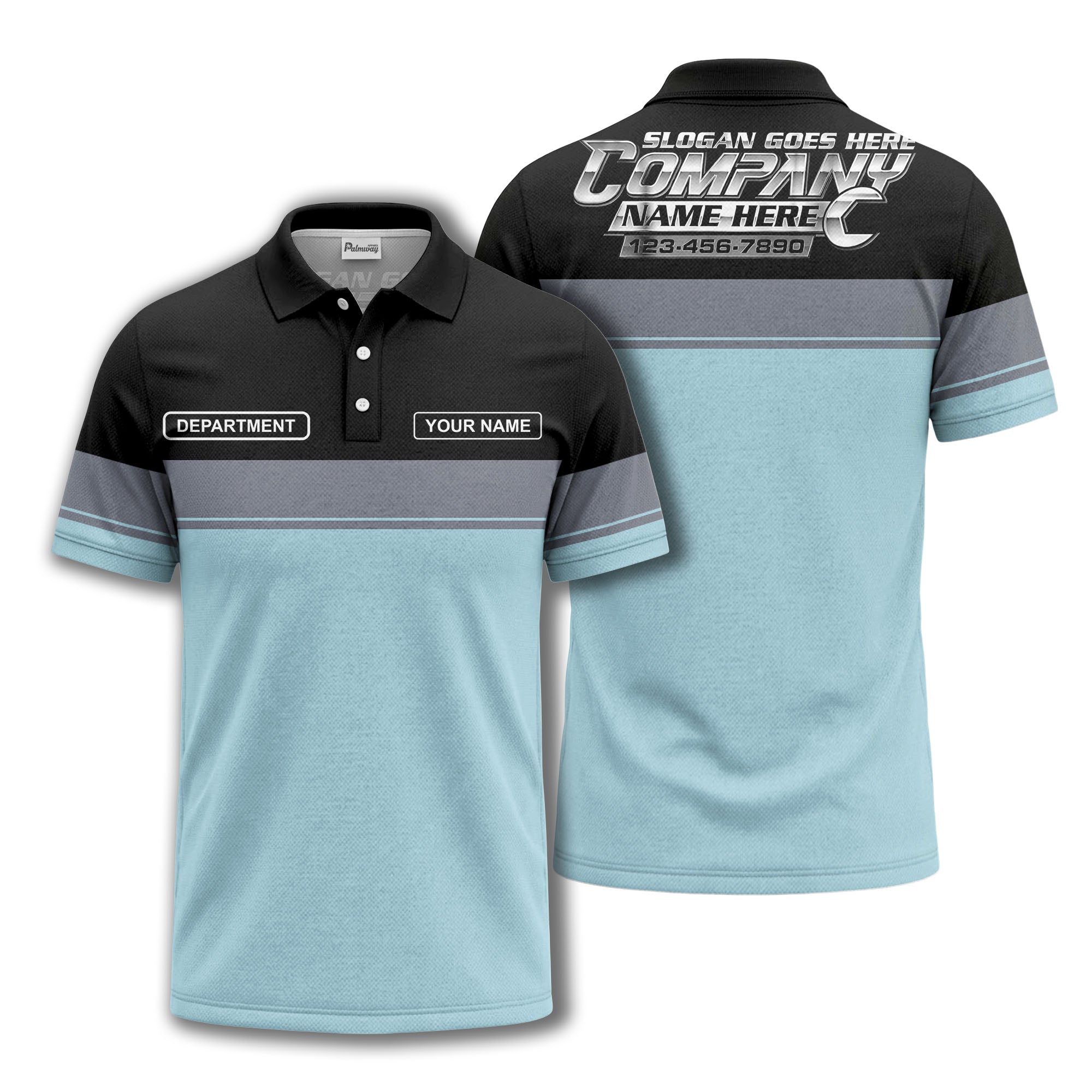 personalized department name gray stripe polo shirt for teams