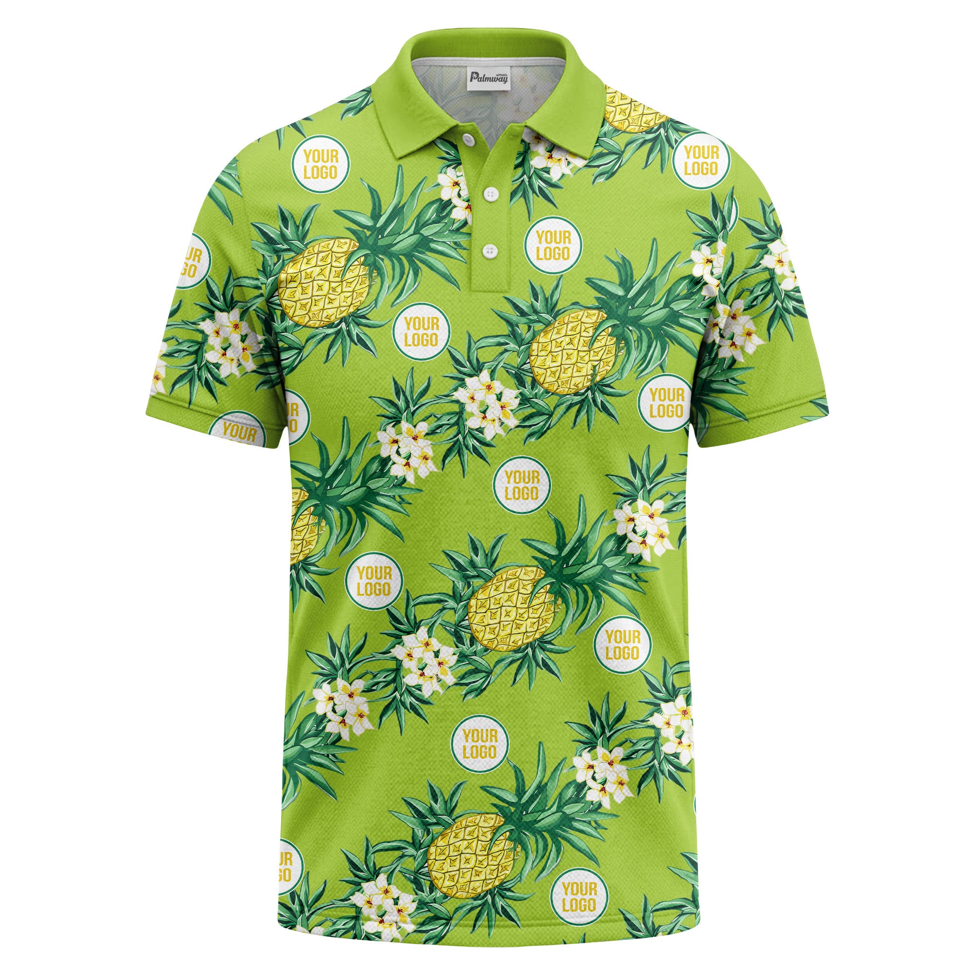 pineapple plumeria repeat pattern black polo shirt for men