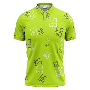 pixelated logo text pattern polo shirt | modern digital all-over design