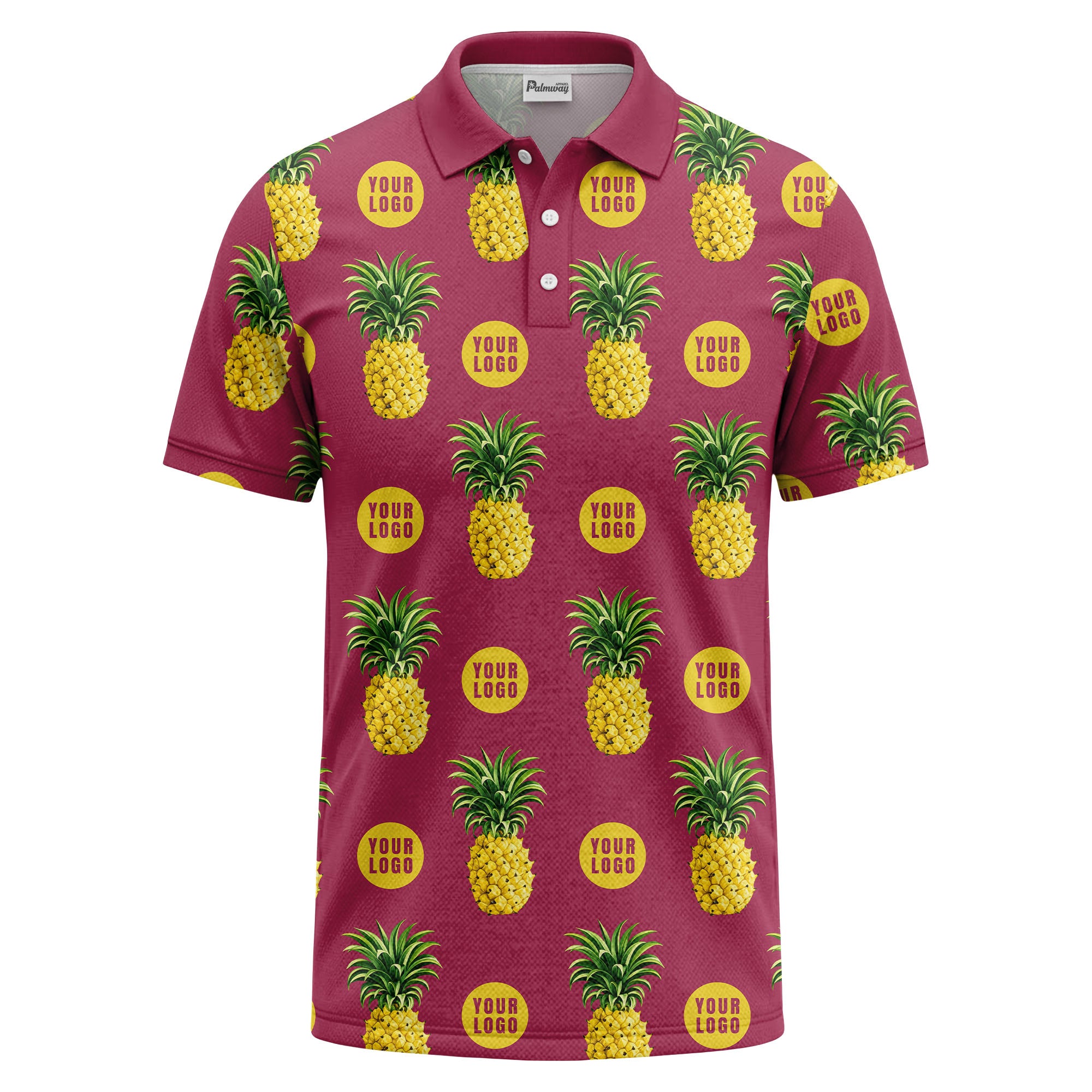 realistic pineapple repeat & custom logo black polo shirt