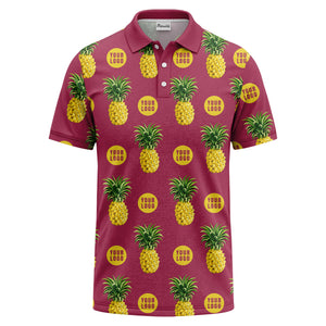 realistic pineapple repeat & custom logo black polo shirt