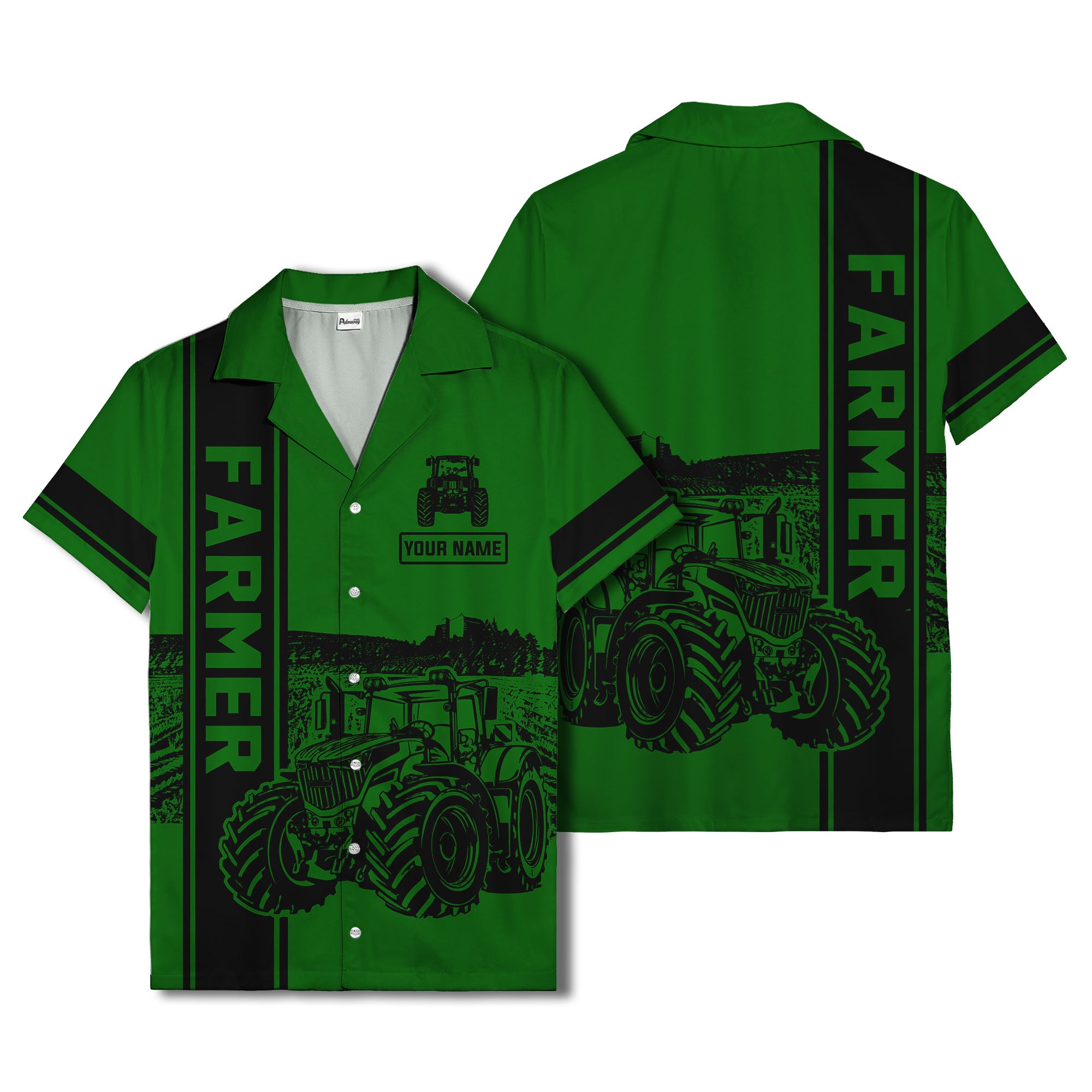 realistic tractor farm landscape farmer hawaiian shirt