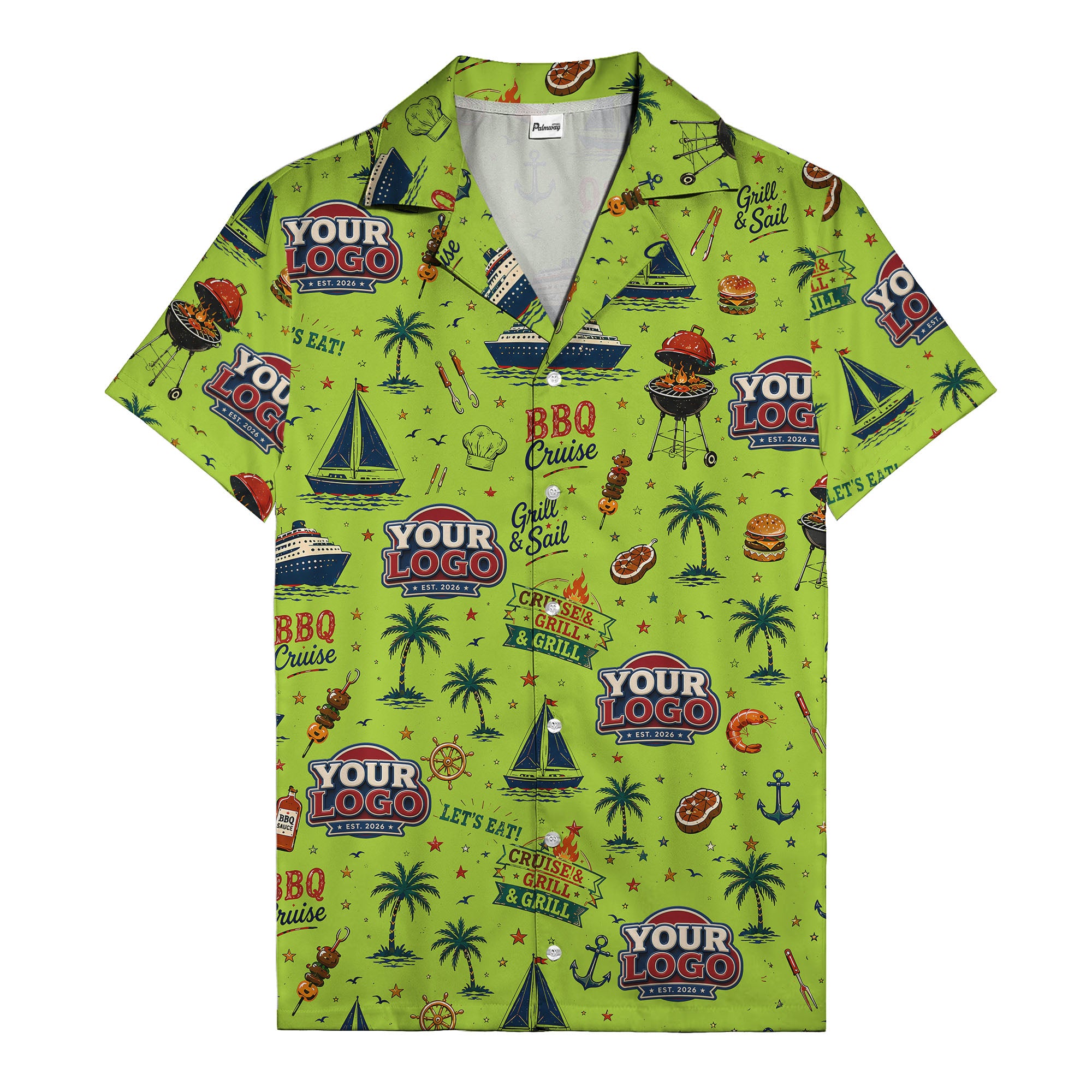 sailboats anchors ship wheels hamburger shrimp steak grill tools hawaiian shirt for men