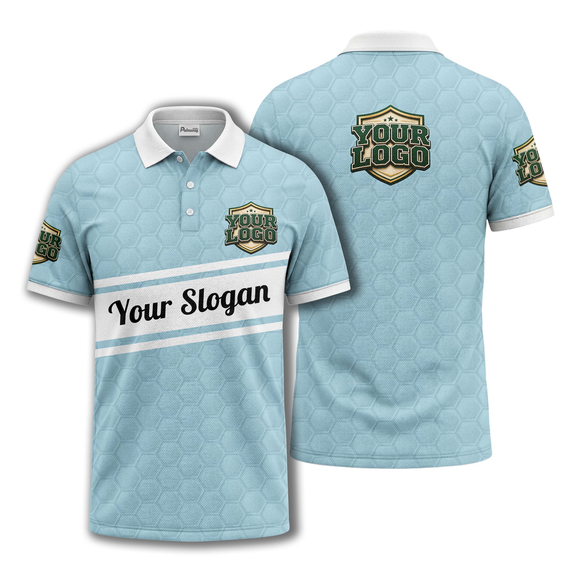 shield logo stars hexagon pattern polo shirt for men
