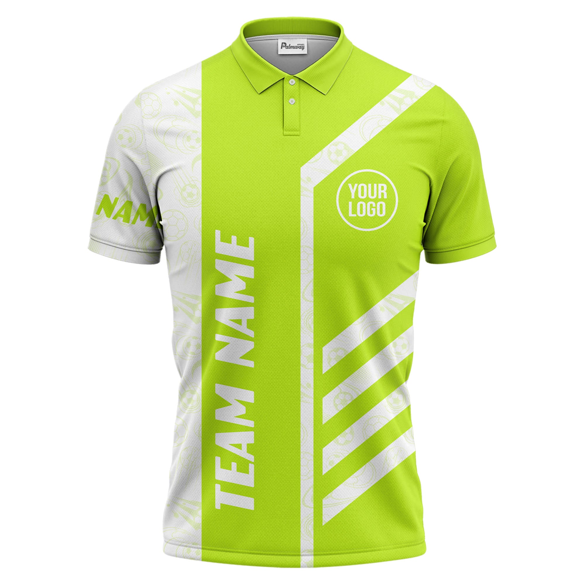 soccer balls diagonal stripes custom logo sporty polo shirt