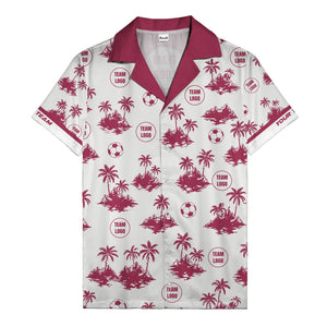 soccer balls & palm trees island repeat black white hawaiian shirt