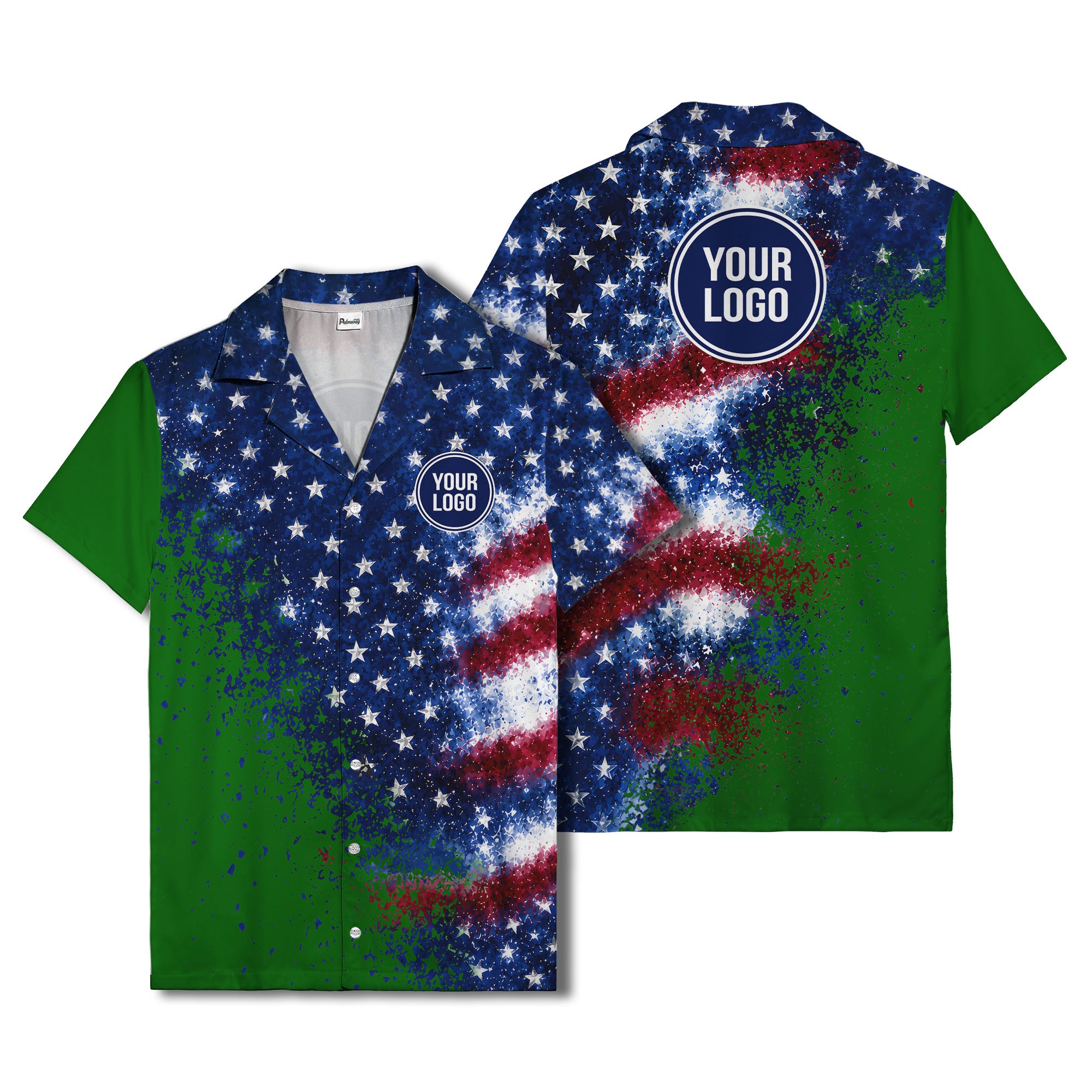stars & stripes watercolor splash patriotic hawaiian shirt