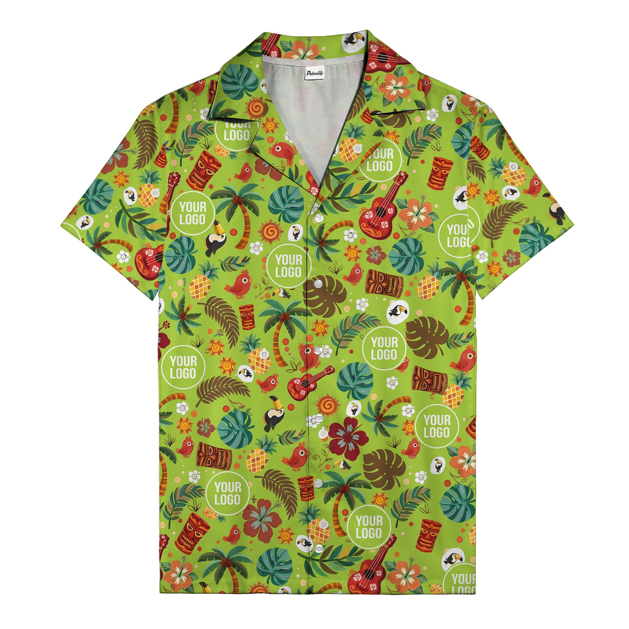 tiki masks & pineapples watercolor hawaiian shirt with toucans & ukuleles