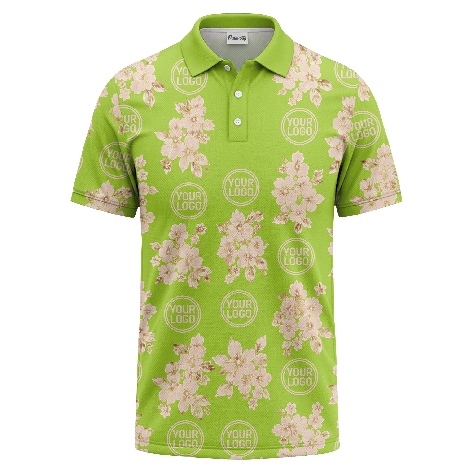 watercolor cherry blossom custom logo repeat polo shirt in black