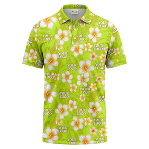 watercolor hibiscus & plumeria black aloha polo shirt for men