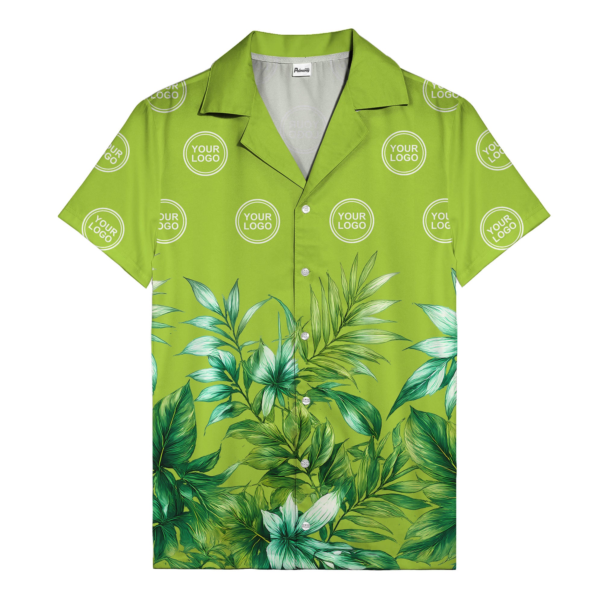 watercolor palm fronds & monogram logo repeat hawaiian shirt