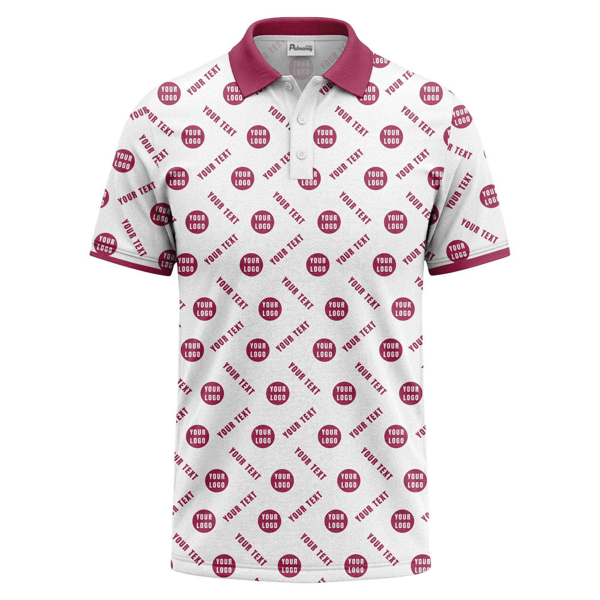 your name & logo repeat pattern all over print custom polo shirt