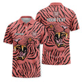 Custom Pink Tiger & Tiger Stripe Print Short Sleeve Polo Shirt - Personalized Name & Logo Graphic Golf Polo