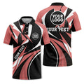 Custom Coral Red, Black & White Abstract Geometric Wave Print Short Sleeve Polo Shirt - Personalized Text & Logo Athletic Golf Polo