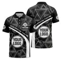 Custom Geometric Triangle Pattern & Curved Stripe Short Sleeve Polo Shirt - Personalized Name & Logo Athletic Golf Polo
