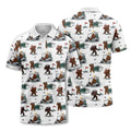 Custom Bigfoot Golfing, Pine Trees & Carts All-Over Print Short Sleeve Polo Shirt - Athletic Golf Polo