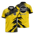Custom Grunge Brush Stroke Golf Polo Shirt with Logo – Personalized Yellow Black Team & Tournament Golf Shirt