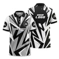 Custom Black, Grey & White Abstract Shattered Geometric Print Short Sleeve Polo Shirt - Personalized Text & Logo Athletic Golf Polo