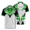 Custom Green, Black & White Geometric Chevron Graphic Print Short Sleeve Polo Shirt - Personalized Name & Logo Athletic Golf Polo