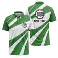 Custom Green & White Diagonal Stripe Sunburst Print Short Sleeve Polo Shirt - Personalized Text & Logo Athletic Golf Polo