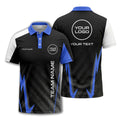 Custom Black, Blue & White Halftone Dot Lightning Graphic Short Sleeve Polo Shirt - Personalized Name & Logo Athletic Golf Polo