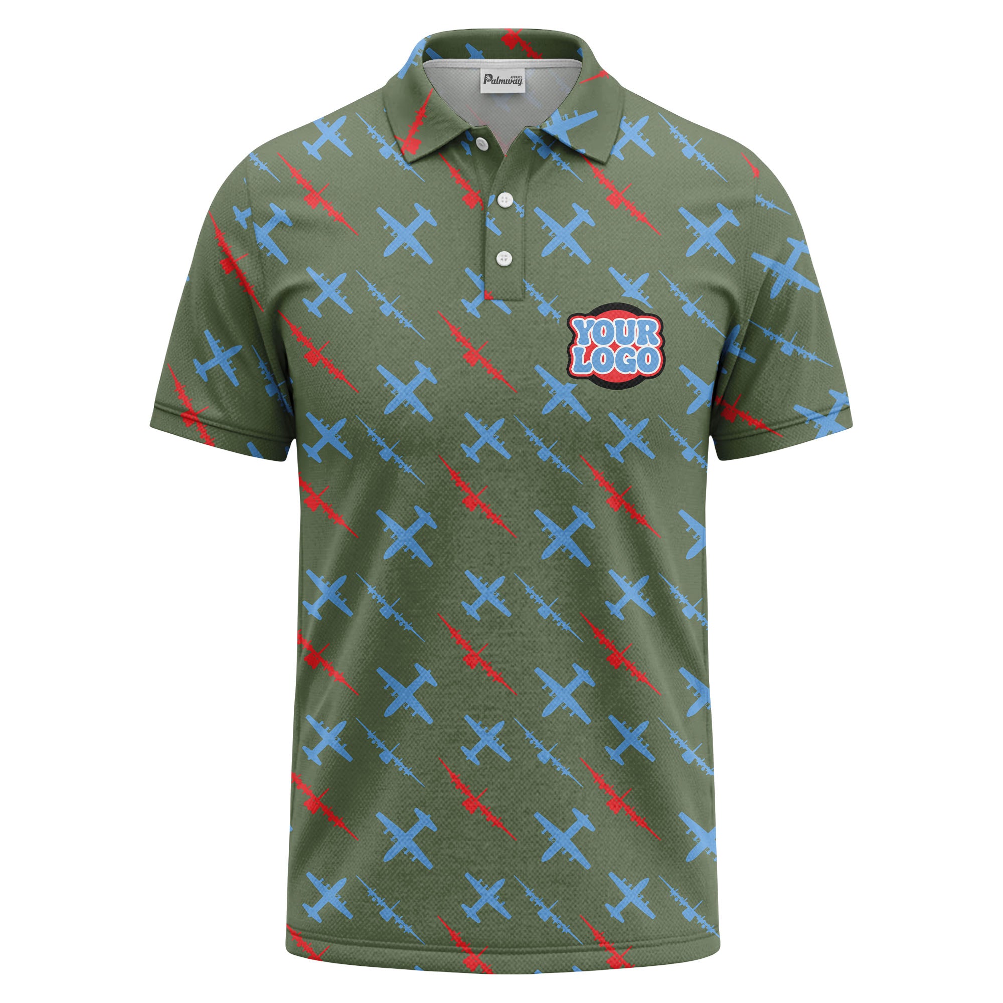airplane silhouette repeat aviation graphic polo shirt for men