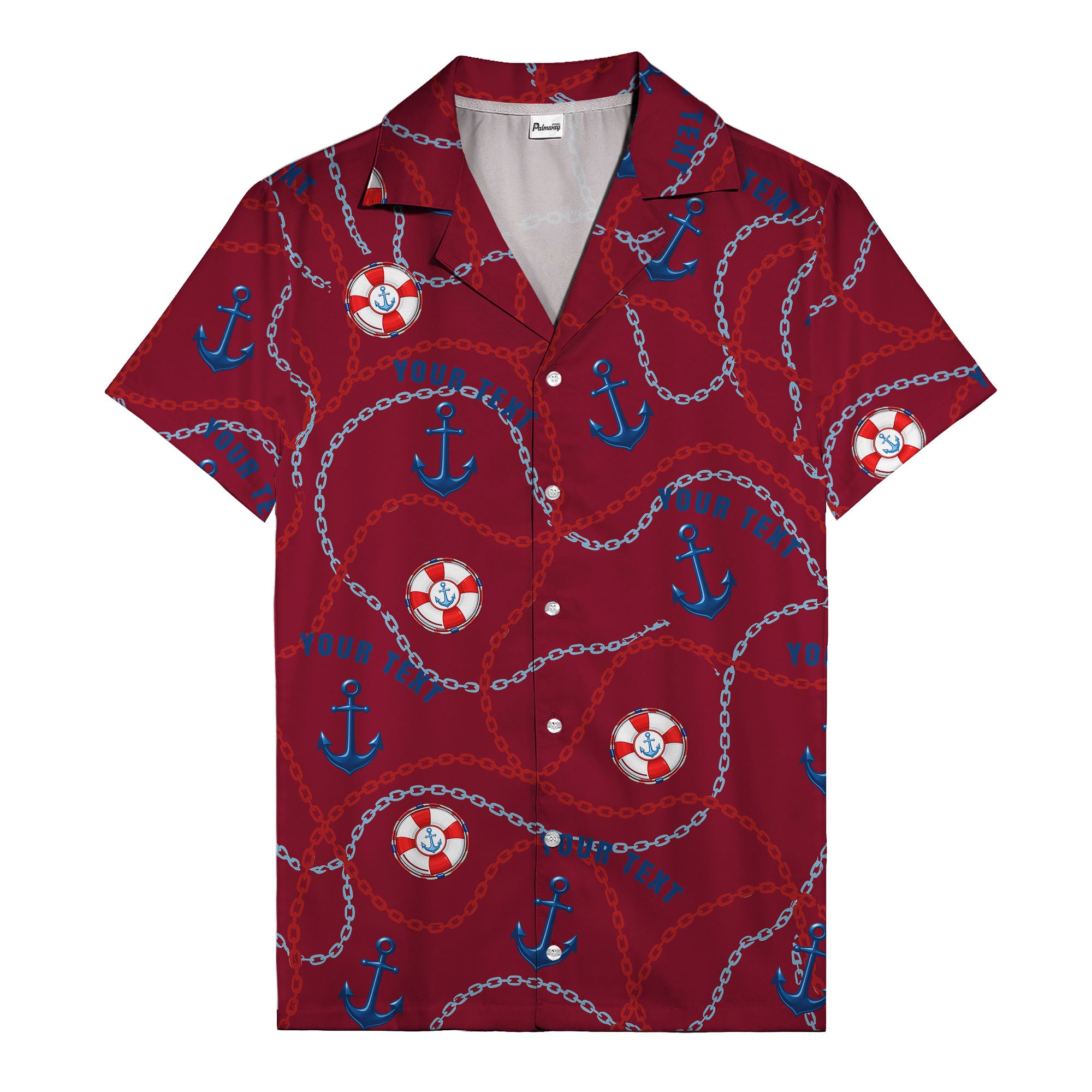 anchors lifebuoys chain link pattern nautical hawaiian shirt