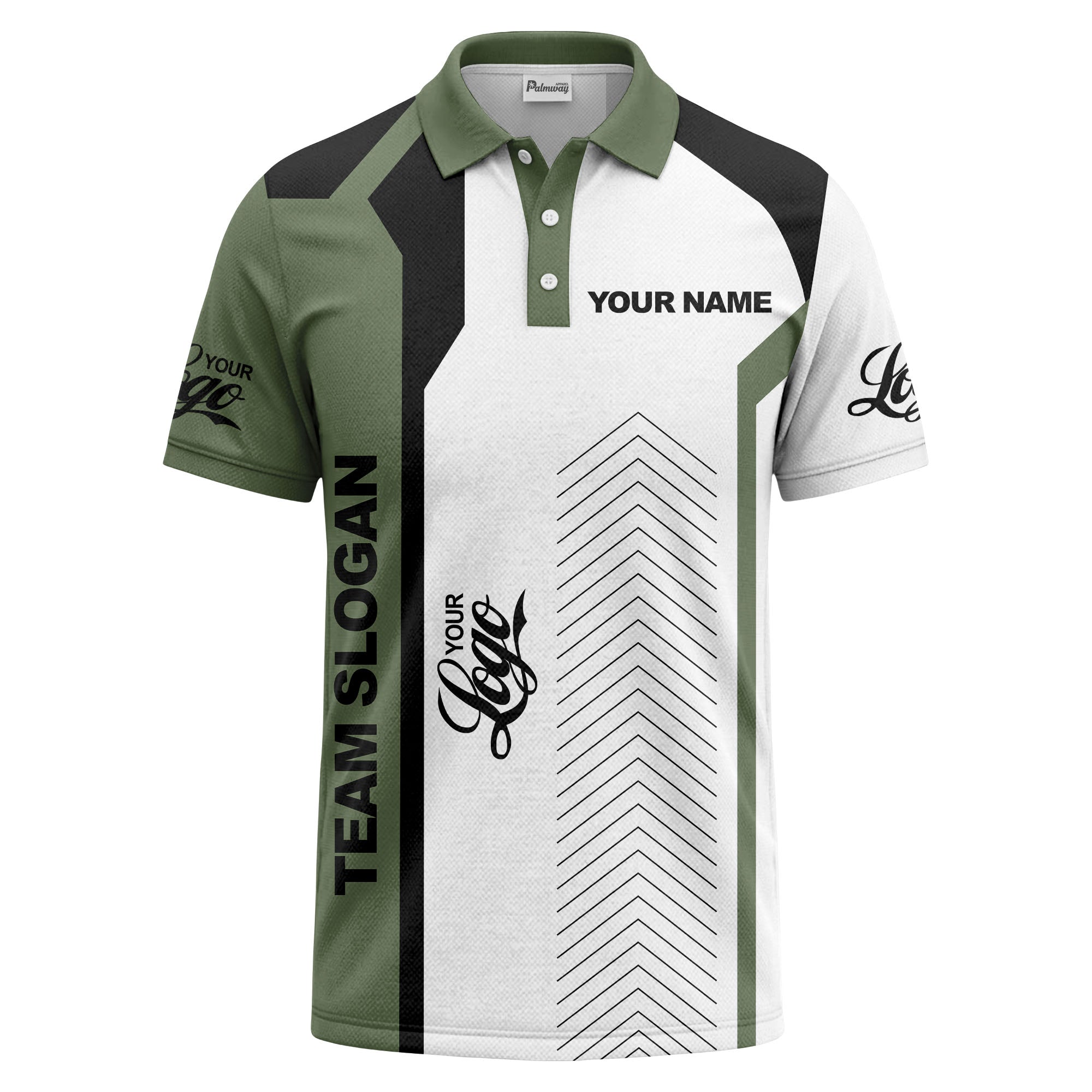 arrow repeat geometric logo & text custom polo shirt