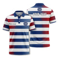 Custom Red, White & Blue Gradient Horizontal Stripe Print Short Sleeve Polo Shirt - Personalized Name & Logo Athletic Golf Polo
